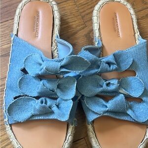 American Eagle Outfitters Light Blue Denim Knotted Slide Sandals